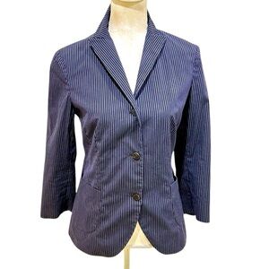 Luciano Barbera Tailored lightweight cotton navy blue pinstripe Blazer Italy 8